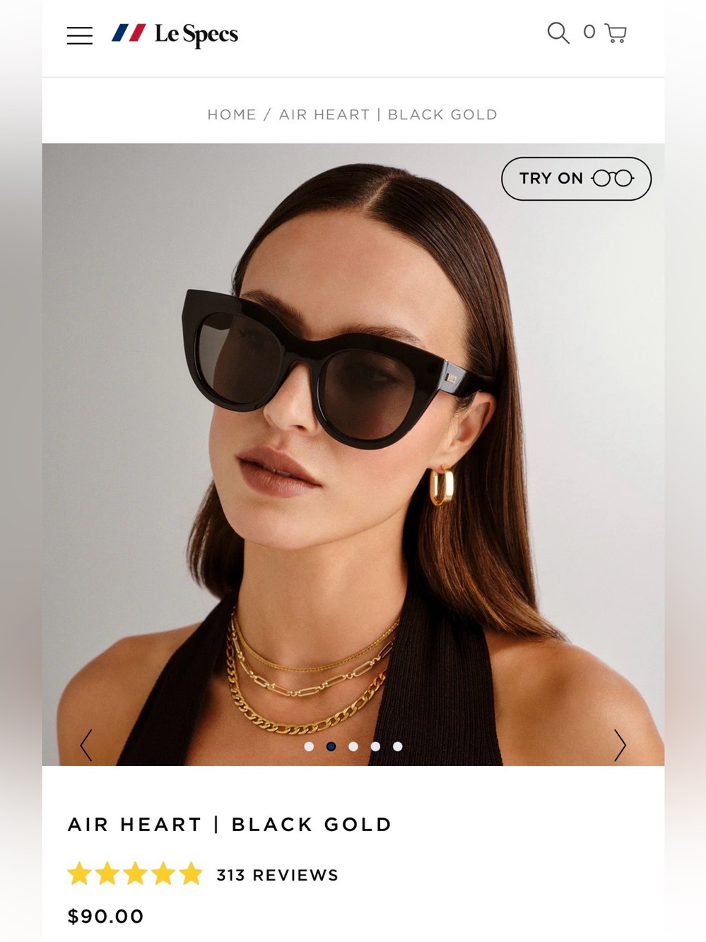 Le Specs Air Heart Sunglasses - Black with Gold Temples